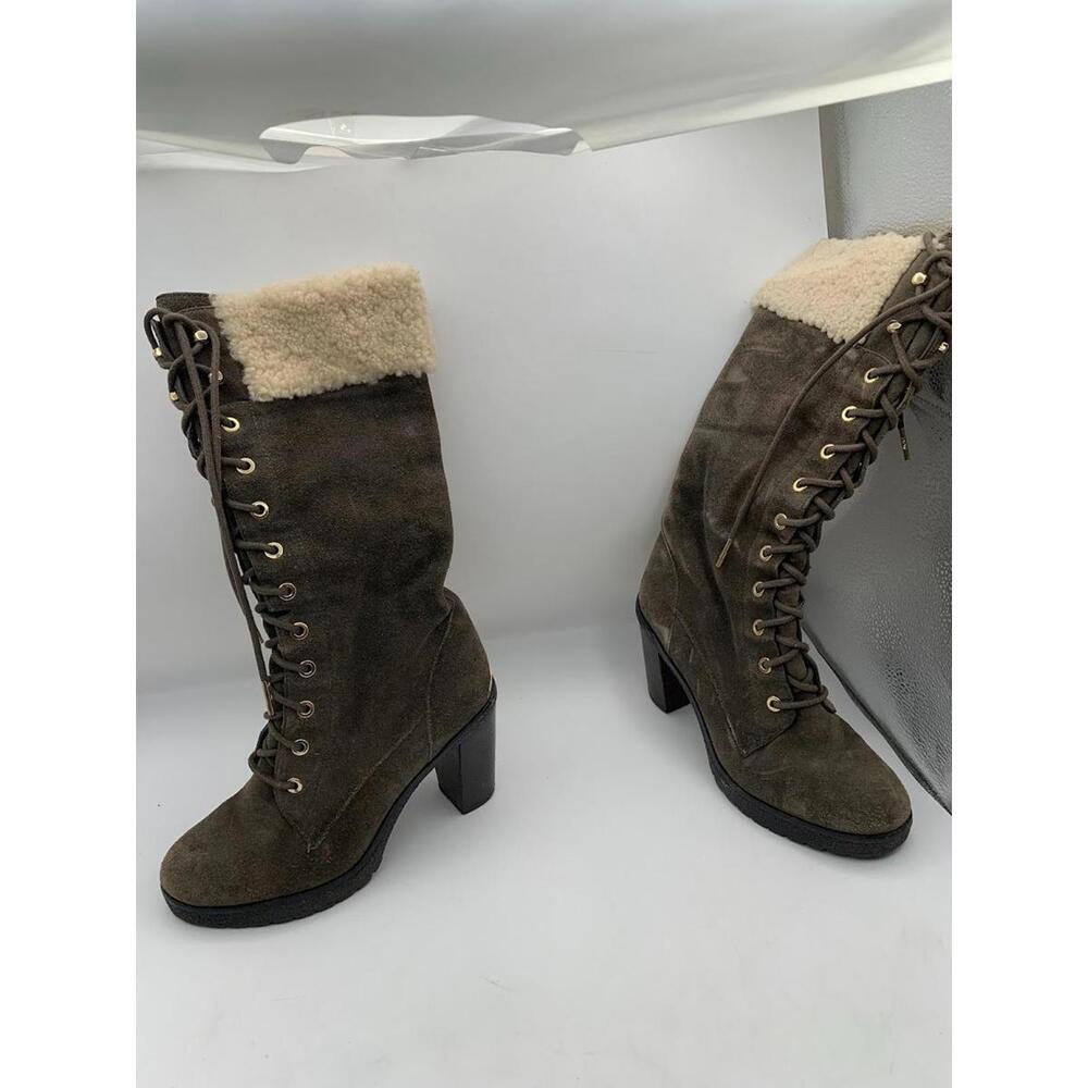 Michael Kors Green Suede Boots, With White Faux Fur - Size 6 Womens